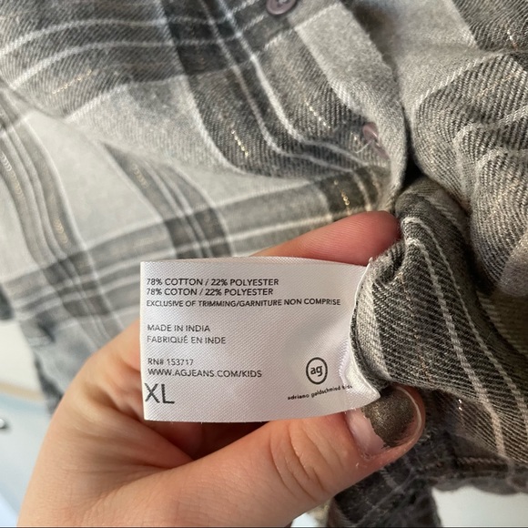 Adriano Goldschmied AG Kids Flannel Button Down Size XL Raw Hem Casual Plaid - Picture 3 of 14